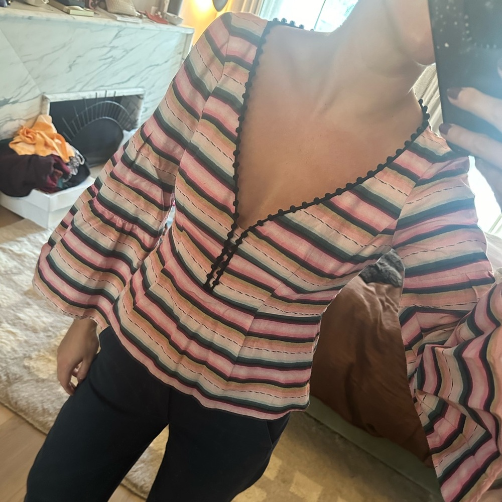 Nanette Lepore Pink Striped Peplum Top (2)